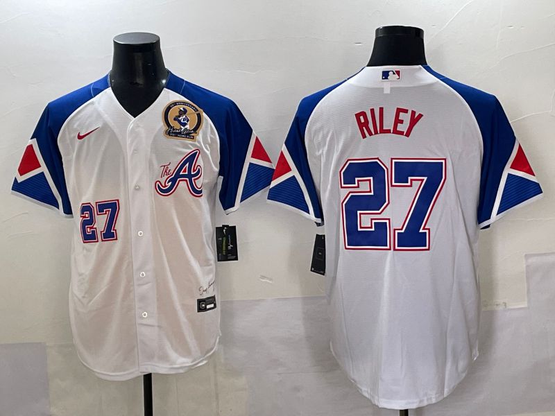 Men 2025 Atlanta Braves 27 Riley White blue City Edition Nike MLB Jersey style 2